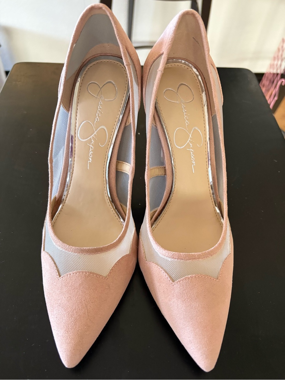 Jessica Simpson Blush Pink Pointed-Toe Suede and Mesh Heels Size 6-1/2